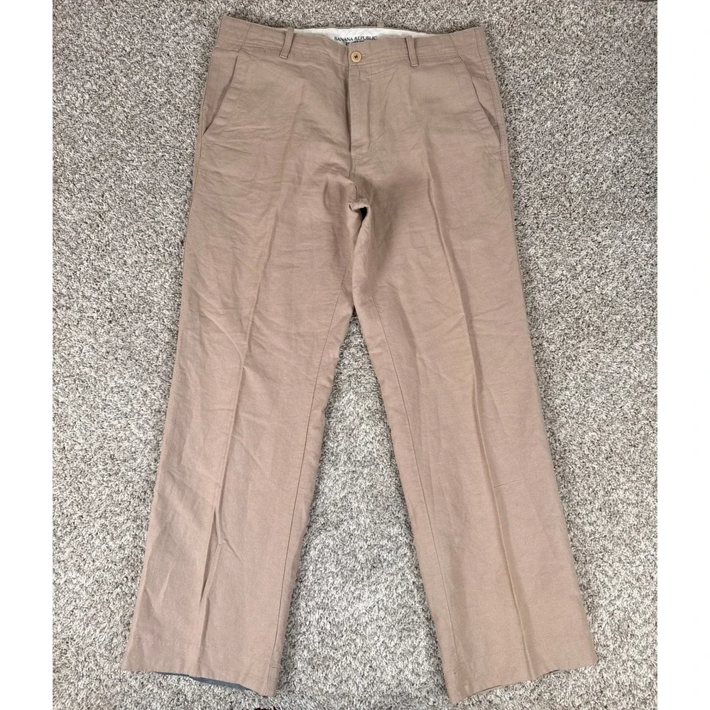 Banana Republic Pants Mens 35x32 Tan Linen Blend Chino Relaxed Fit Drawstring